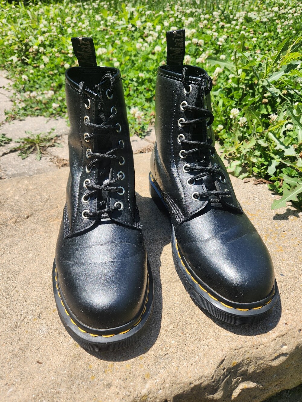 Doc Marten's 1460 Classic Black Lace-Up Combat Boots with Yellow Stitching